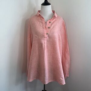 Sigrid Olsen Blouse Top 100% Linen Shirt Lagenlook Top Relaxed Fit Tunic Coastal